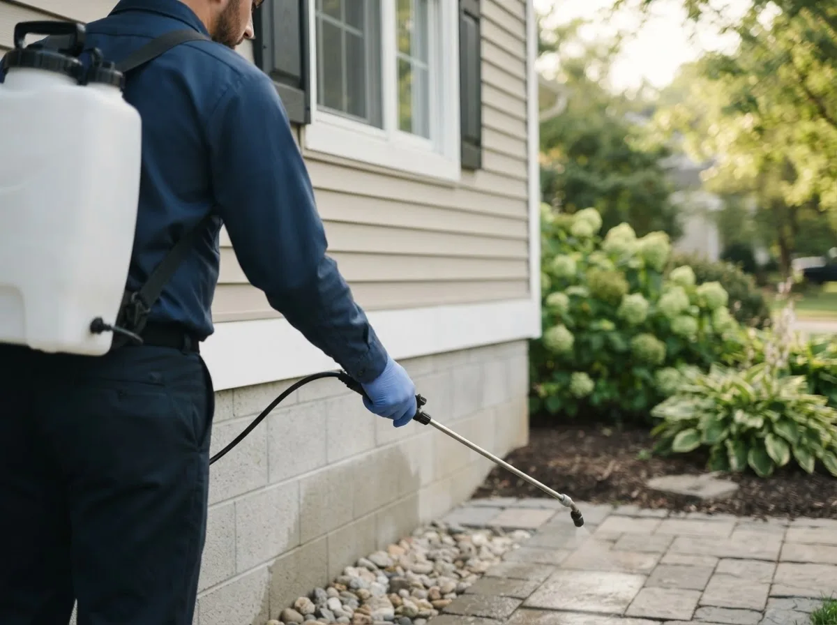Pest control technician inspecting a home in North Manchester, IN